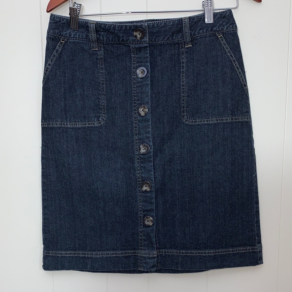 Ann Taylor Navy Denim Skirt Button-Front Cargo pockets SIZE 4